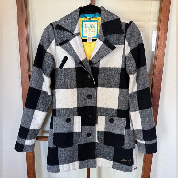 Billabong Jackets & Blazers - Billabong Women's Vintage Y2K Black and White Plaid Wool Blend Pea Coat - Small